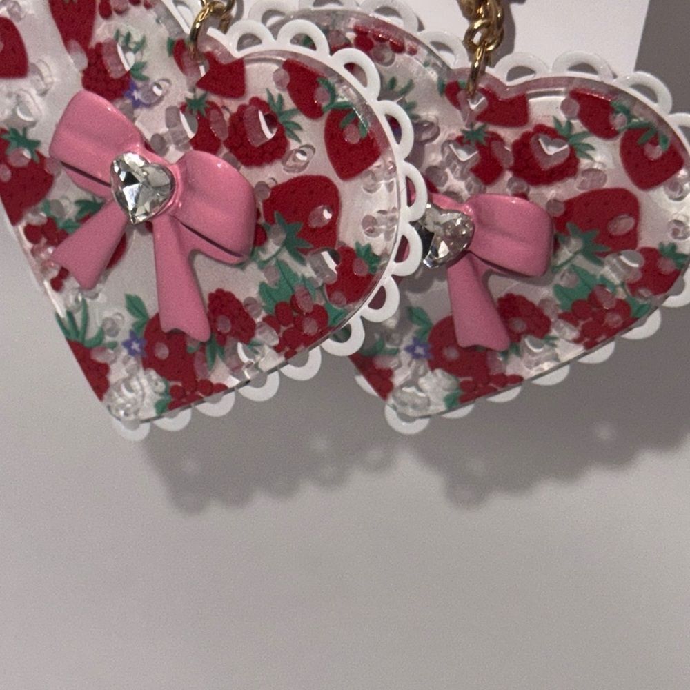 Betsey Johnson Pink and Red Heart Earrings - Picture 4 of 6